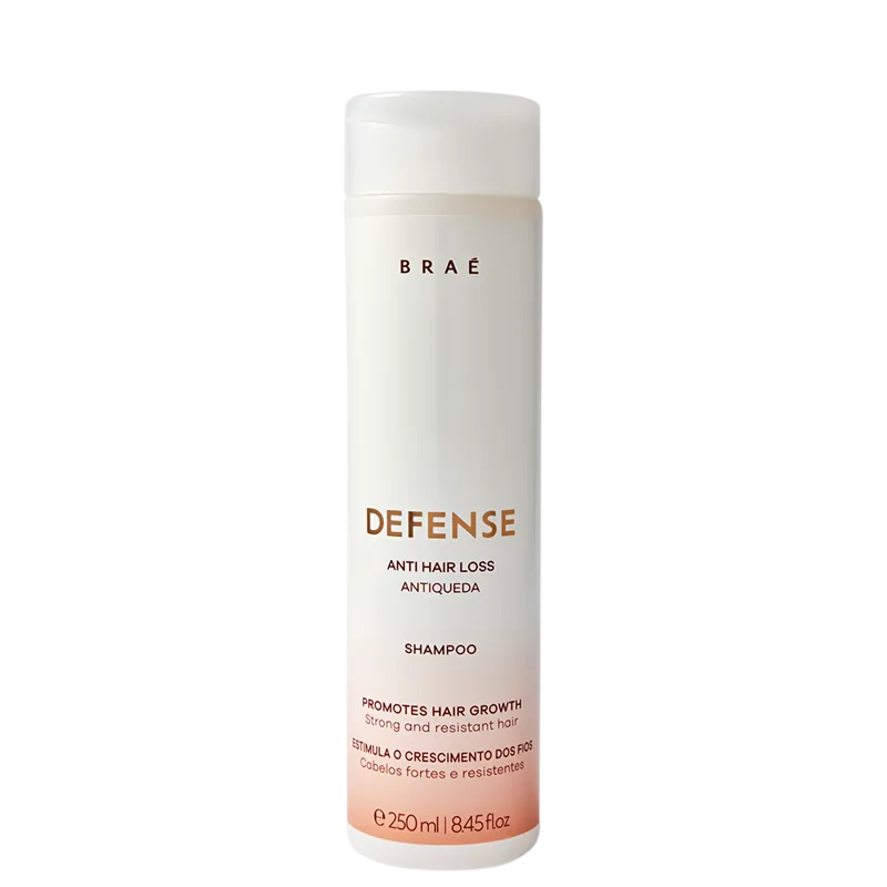  Shampoo Braé Defense Anti Hair Loss nutre e tonifica o couro cabeludo, enquanto limpa sem ressecar ou agredir a barreira cutânea.