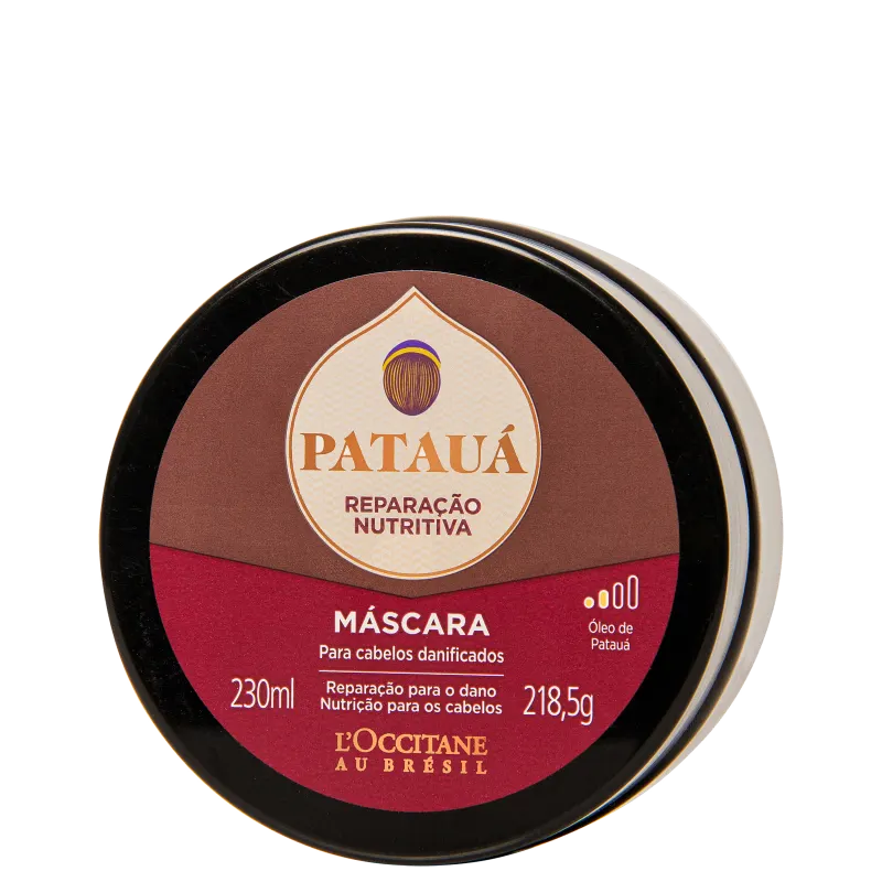 Pote com tampa de rosca de Máscara Capilar L’Occitane au Brésil Patauá Reparação Nutritiva 230ml