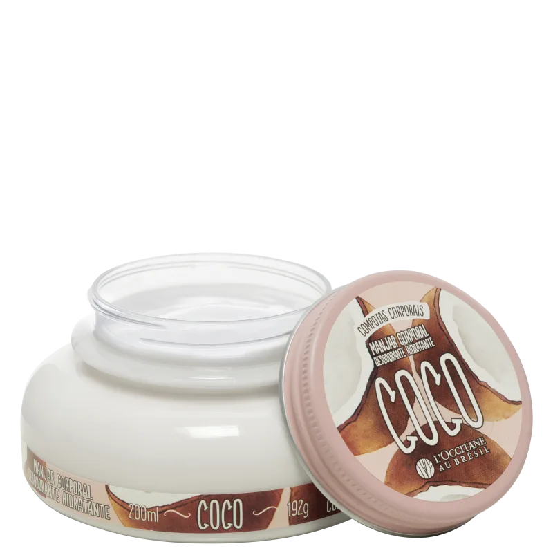 Pote aberto de Manjar Hidratante Corporal L'Occitane Au Brésil Coco 200ml