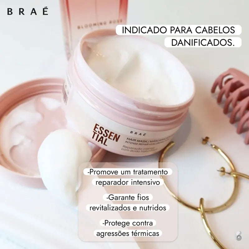 A Máscara Capilar Braé Essential possui fórmula enriquecida com ativos que reparam os danos diários, deixando o cabelo revitalizado e protegido contra as agressões térmicas.