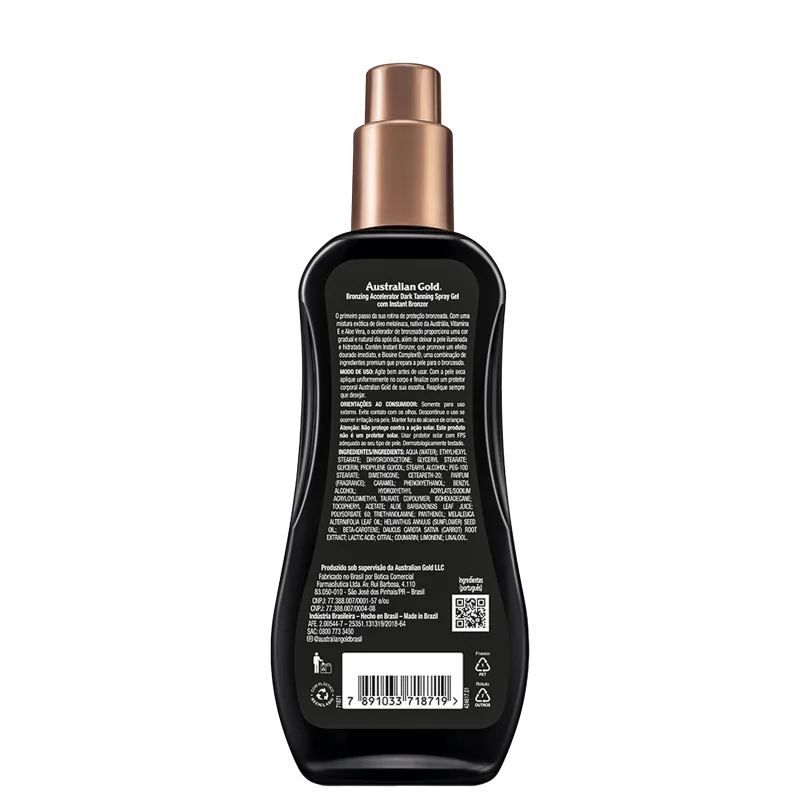 Rotulo do Bronzeador Spray Gel Australian Gold Accelerator Instant Bronzer 237g